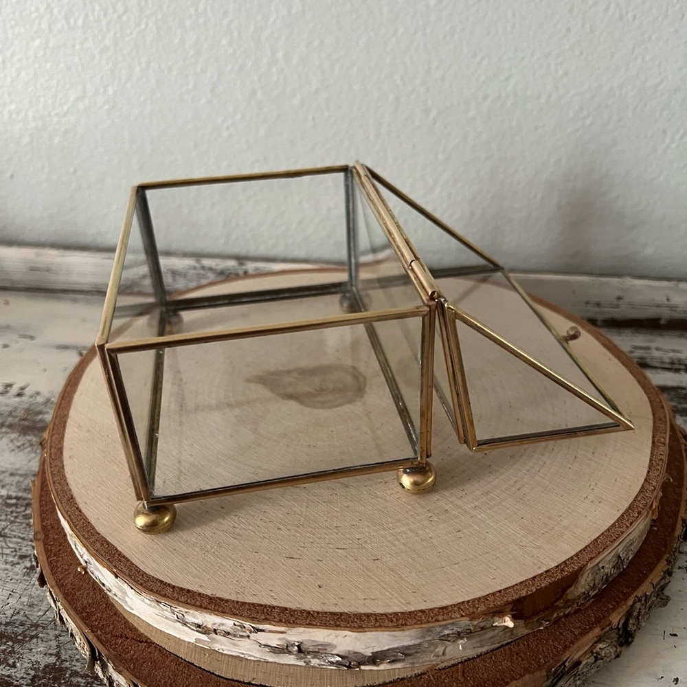 ✨SOLD✨ Vintage DISPLAY CASE BOX GLASS & BRASS KeepSake Curio Terrarium Hinge Lid - Picture 5 of 9